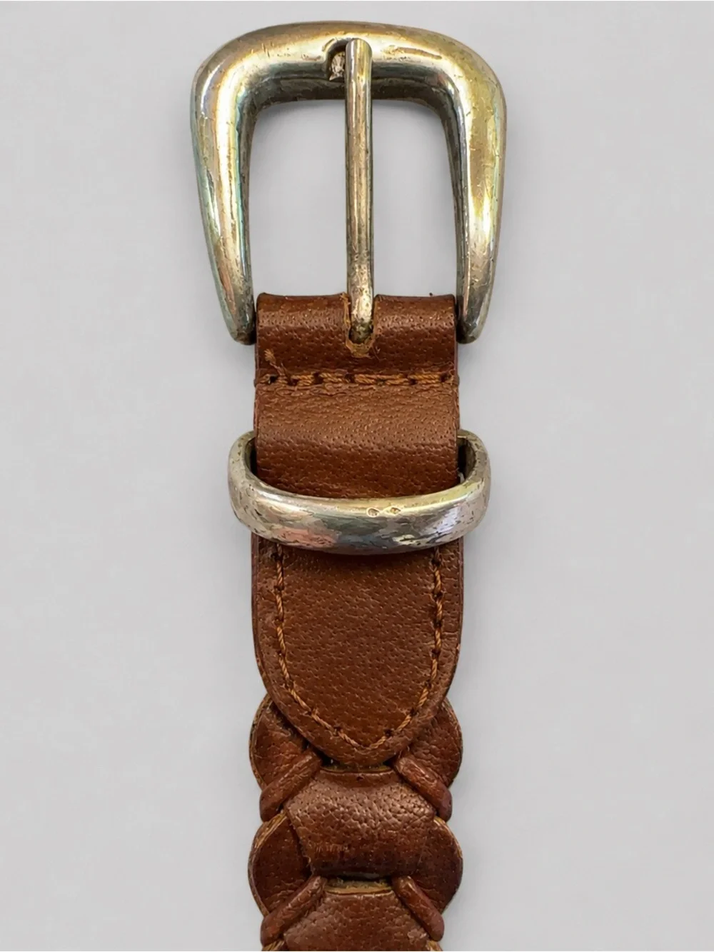 Hunt Club Cognac Women’s Brown Braided Buffalo Leather Belt Silver Tone Buckle L